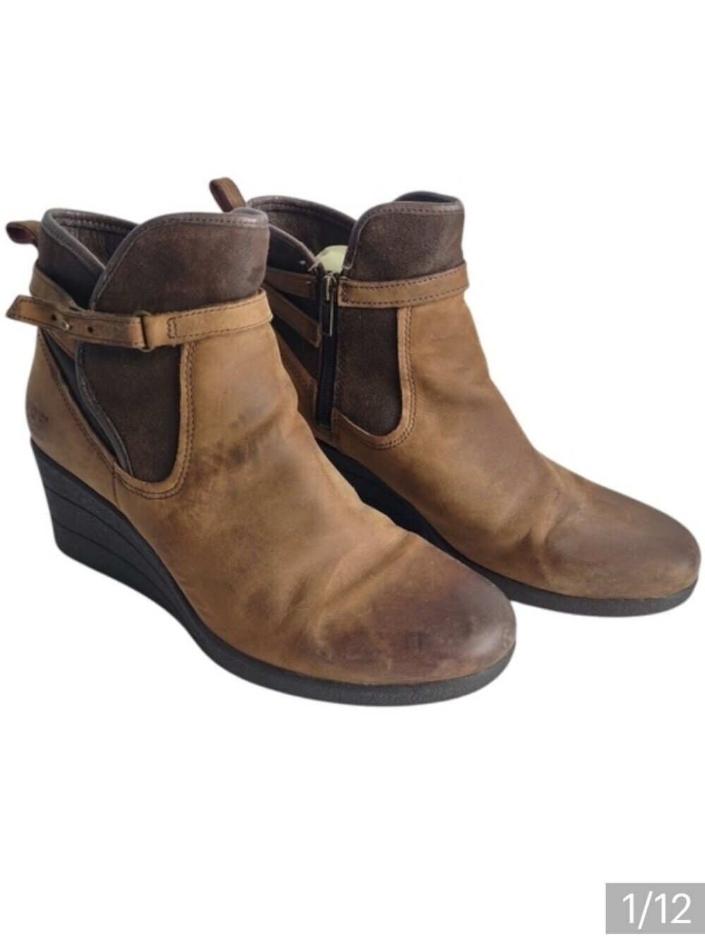 UGG Women's Brown Waterproof Leather Wedge Ankle Boot Bootie Size 10